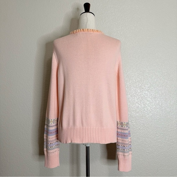 Crazy Horse Liz Claiborne Vintage Velvet Ruffle Pink Knit Cardigan, Size XL - Picture 8 of 13